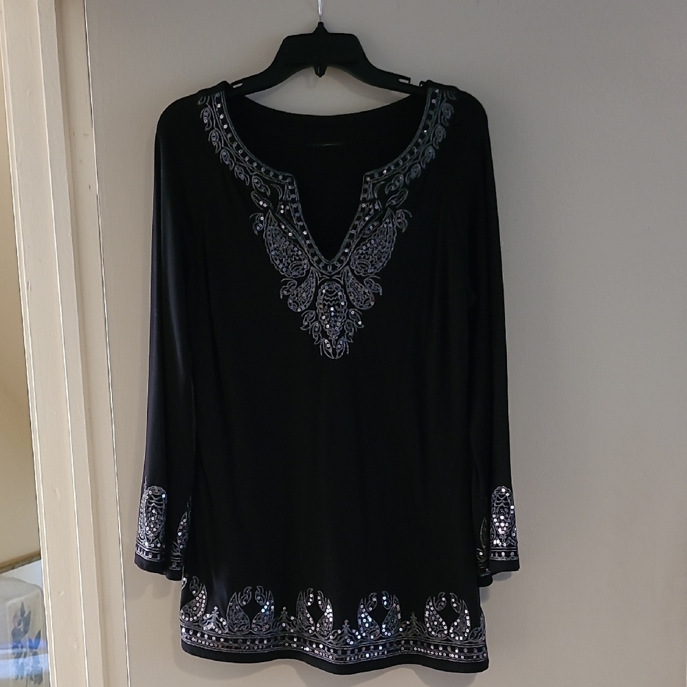 Elegant Black Embellished Women's Top